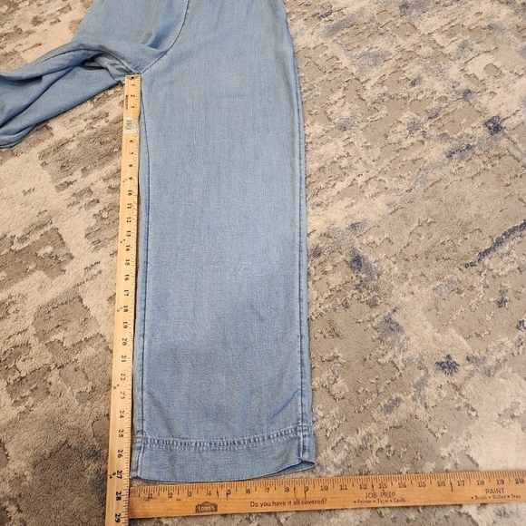 Loft Linen Lyocell Chambray Ruffle Strap Square Neck Jumpsuit.  Size 2. Pockets - Picture 16 of 16